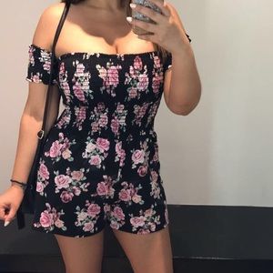 Smocked floral romper